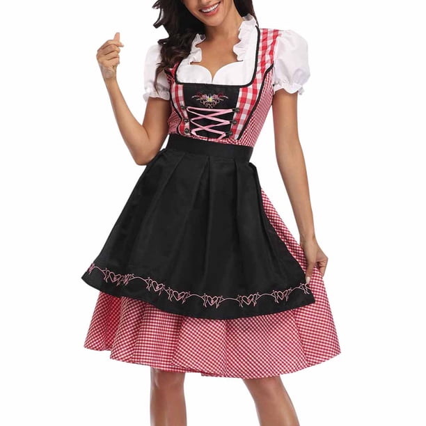 Minnieouse Vestido de Oktoberfest para mujer, vestidos de camarera de manga corta, cómodo, exquisito, clásico, disfraz de Halloween, cerveza, Pijama XL negro