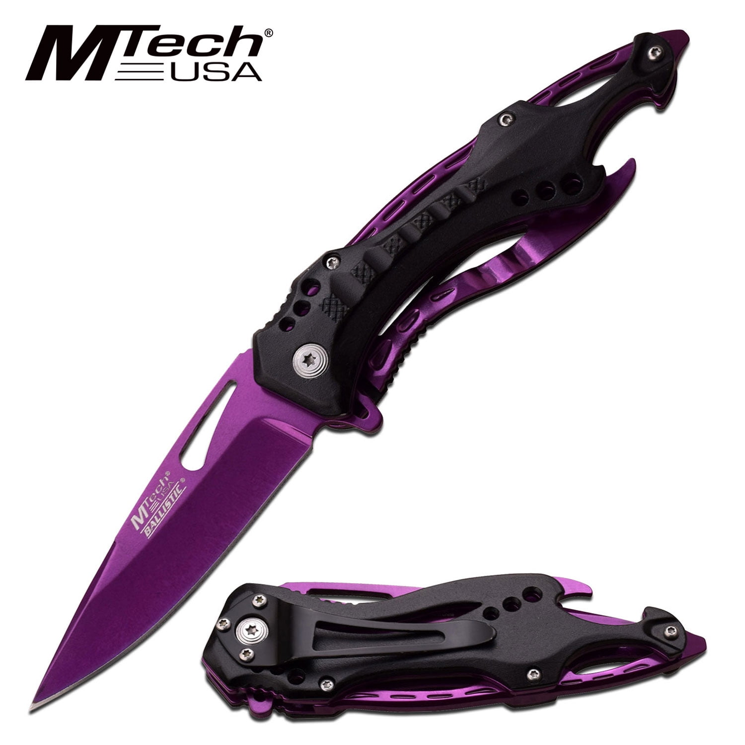 Folding KnifeMtech 3.5" Serrated Blade Black Blue EDC Push Button Close 