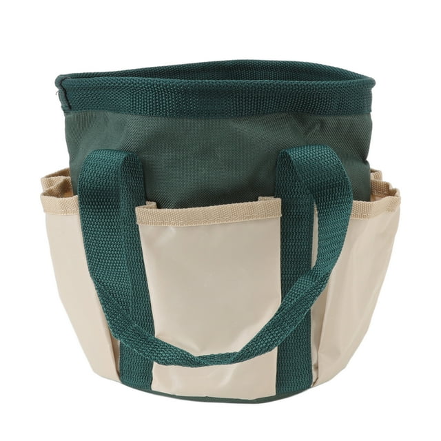 Bolso de mano de 6 bolsillos para hombres y mujeres, verde con detalles en crema, solución ideal para guardar herramientas de jardinería, organizador de herramientas de jardín de tela Oxford