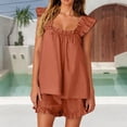 thumbnail image 2 of VNKIDY Women Shorts Suit Pajama Sets 2 Piece Outfits Sleeveless Sleepwear Ruffle Crop Top Casual Shorts Homewear Outfit Cute Pjs, 2 of 6