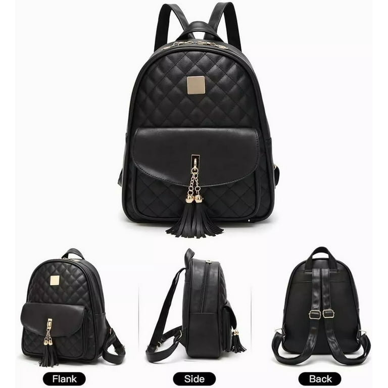 3 Pieces Fahsion Leather Backpack Backpack Purse for Women Rucksack for Ladies Shoulder Bag Black Walmart