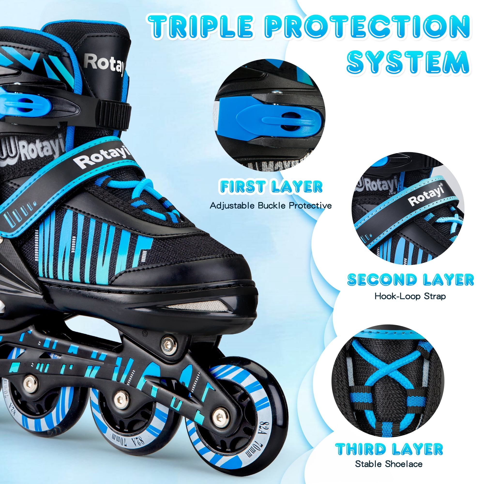 TaroKitc Adjustable Inline Skates for Kids and Adult, Girls, Boys with All Light up Wheels, Blue(Size 10C-13C)