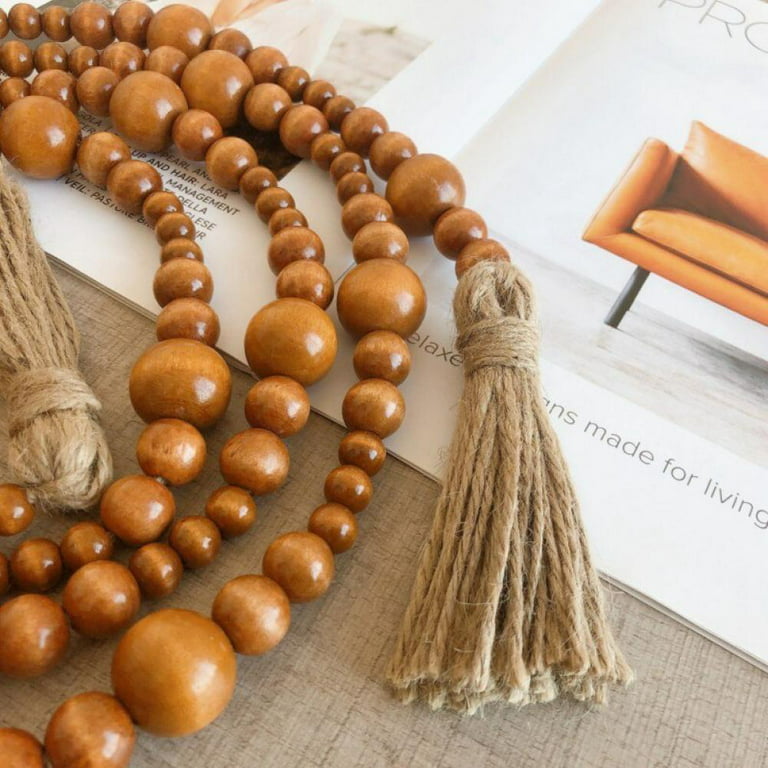 Wood Bead Garland,39in Farmhouse Beads with Tassels Boho Beads for Tiered  Tray Decorative Beads Home Decor 