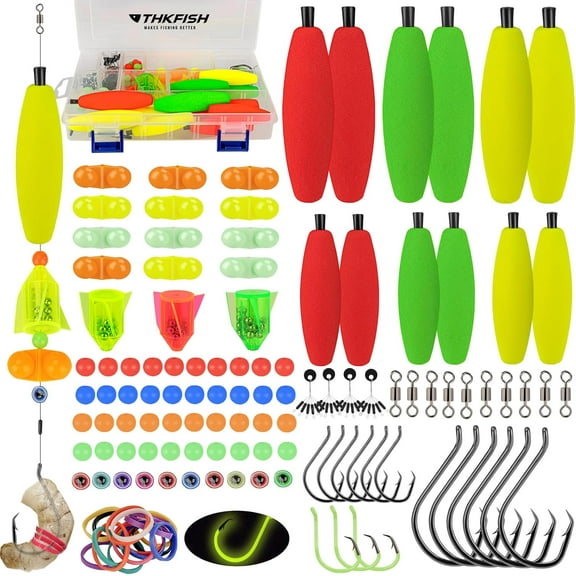 THKFISH Catfish Rigs Making Kit, 127 PCS Catfish Rig Accessories Catfish Tackle Kit with Fishing Hook Swivels EVA Float Rotating Rattles Beads Bobber Stoppers,Perfect Fisherman's Gift