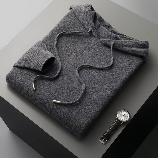 Suéter con capucha para hombre, suéter de punto sin costuras de color sólido, suéter con capucha, suéter con parte inferior, suéter casual para hombre, otoño e invierno