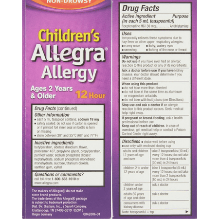 Allegra Children's Allergy Oral Suspension Berry Flavor 4 oz (Pack of 6)
