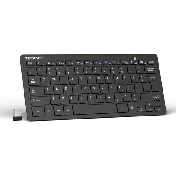 2.4G Wireless Keyboard - Mini Compact Keyboard with Media Hotkeys, 12-Month Battery Life, Compatible with PC, Desktop, Laptop, Smart TV - Black