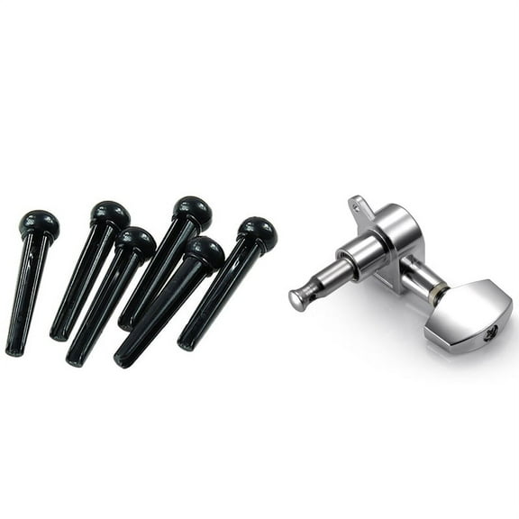 1 Set Acoustic Guitar Bridge Pins Saddle Nut Parts & 6 Pieces Silver Acoustic Guitar Machine Heads Knobs