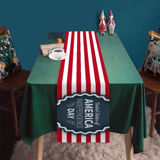 WHEANG Decorative Table Banner Simple Design Independence Day Table Flag Patriotic Stripes Wired Edge Ribbon Printing Craft Decoration