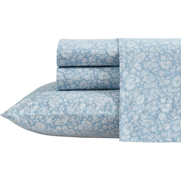 TRAHOO-- Full Sheets, Cotton Percale Bedding Set, Lightweight & Breathable Home Decor (Heirloom Ditzy Blue, Full)