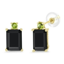 Gem Stone King 3.41 Ct Octagon Black Onyx Green Peridot 10K Yellow Gold Earrings