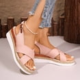 thumbnail image 3 of Wedge Sandals for Women Trendy Dress Summer Slide Shoes Arch Support Walking Sandal Adjustable Ankle Strap Wedges Shoe Pink-8, 3 of 7