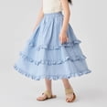 thumbnail image 2 of Virmaxy Blue White Gingham Tiered Ruffle Maxi Skirt Elastic Waist Flowy A Line Long Skirt for Beach Vacation and Casual Wear, for 7-16 Years, 2 of 8