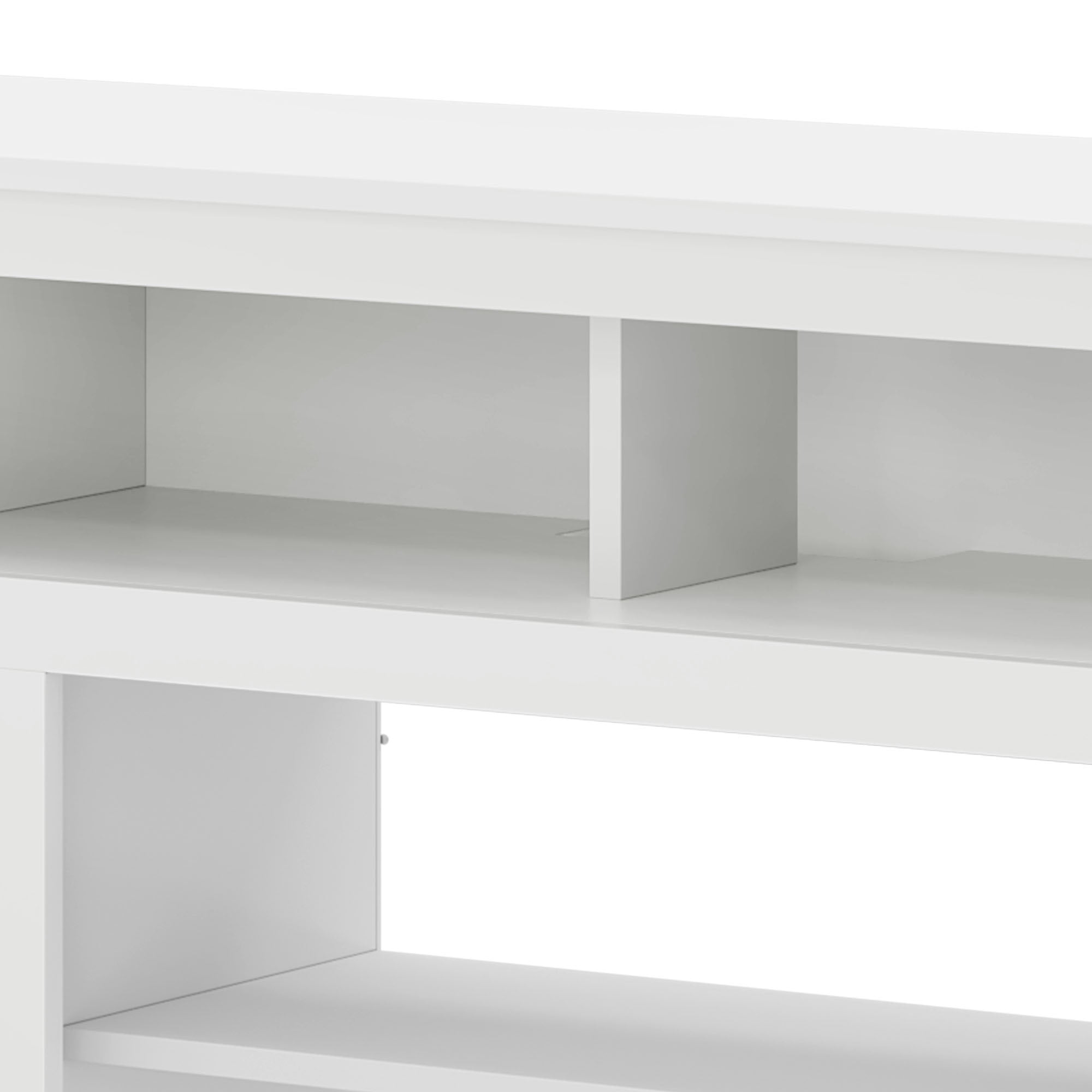 Uforic 70 Inch TV Stand for 75/80 Inch TV with 2 Drawers, 4 Open Compartments & Built-In Power Outlet, Floor Mount Wooden TV Console, White