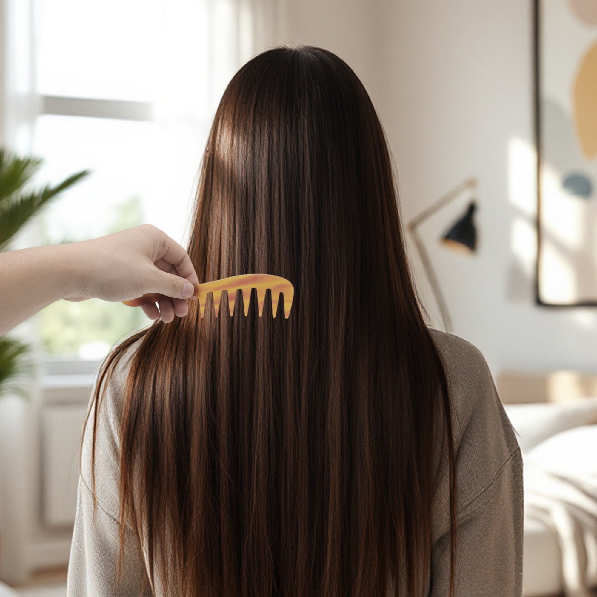 Unique Bargains 1 Pc Long Handle Wide Tooth Comb for All Hair Types Care Coffee Color