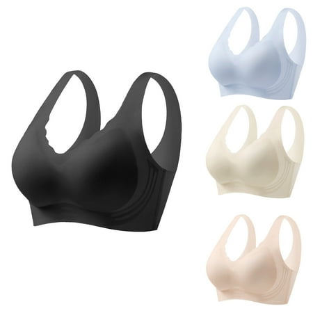 Get It Now: Women s Ice Silk Bra  Thin Summer Lingerie  Plus Size Fixed Cup Wireless Comfortable Underwear SOPATENOR Beige L