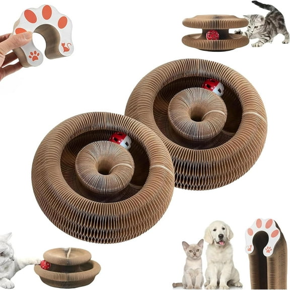 Cocogato Cat Board, CocoGato Rascador Flexible, Foldable Cats Scratch Board Toys with Bell, Reversible Organ Cats Scratching Toy for Small Cat and Dog (2 pcs)