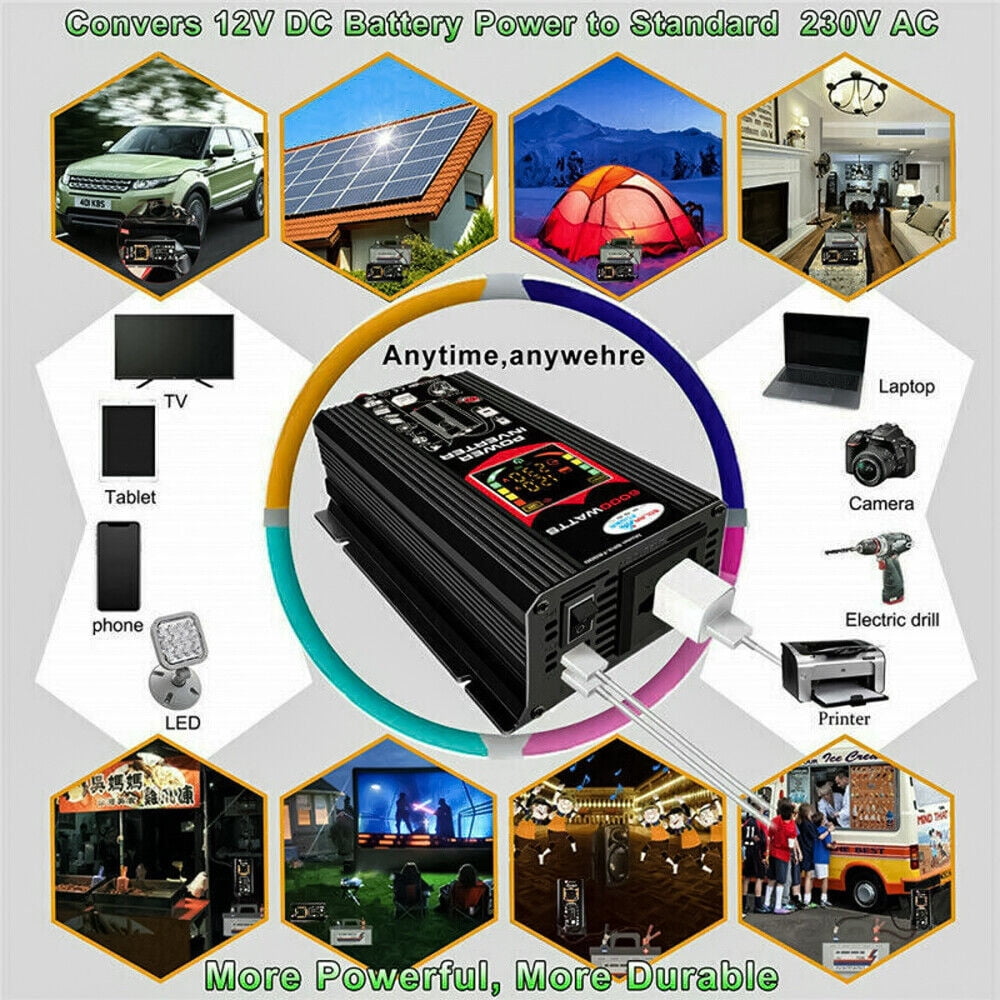 MDHAND 1000W Power Inverter, DC12V to 110V AC Car Inverter with Universal Socket, 2USB Port, Cigarette Lighter Adapter, Truck/ Boat/RV/Car Solar System Inverter