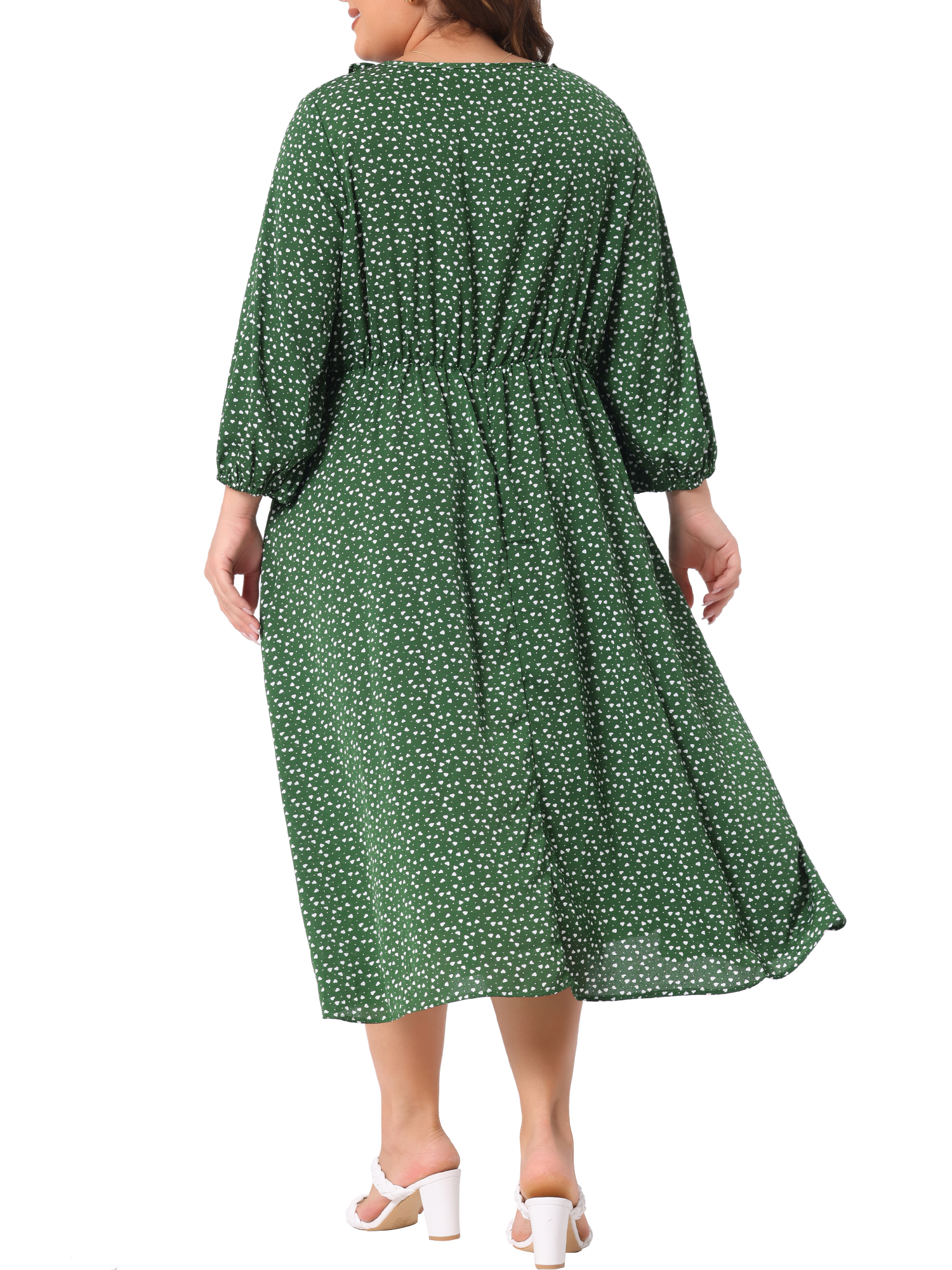DARING DIVA Plus Size Elbow Sleeve Sweetheart Midi Ruffle Dress 4X Green
