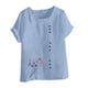 thumbnail image 4 of Vestidos Casuales Para Mujer, Blusas De Mujer De Moda Blusa informal de lino con cuello redondo, manga corta y botones para mujer, 4 of 4