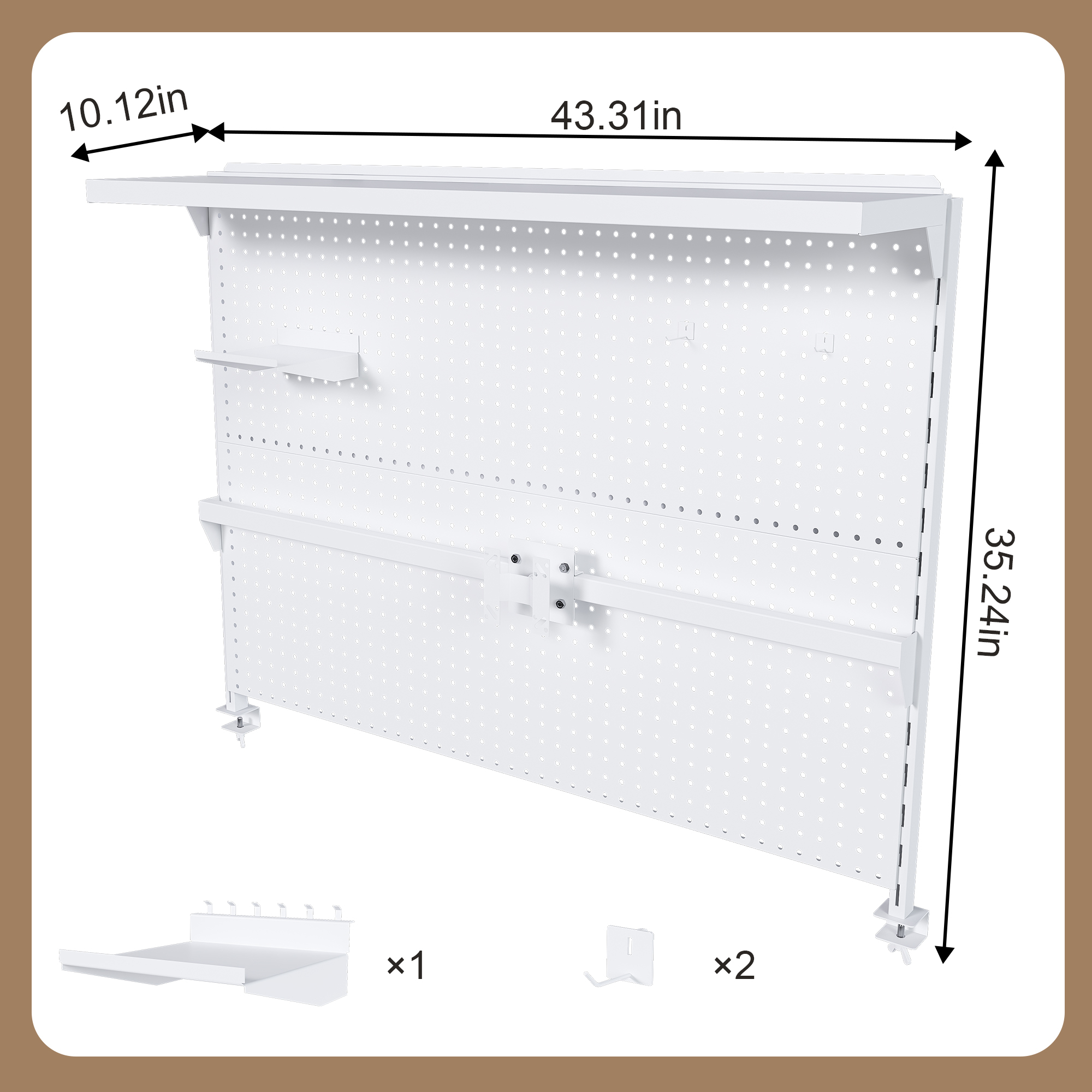 Montary Gaming & Office Desk Organizer with Dual Monitor Stand, 43x35" Metal Pegboard Privacy Panel, White