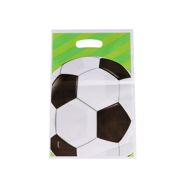 KAKOWELY 20 bolsas de regalo para fiestas con forma de balón de fútbol, bolsas de dulces, bolsas de golosinas, suministros para fiestas de cumpleaños infantiles.