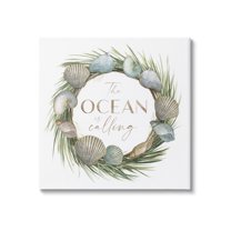 Stupell Industries Ocean Is Calling Quote Botanical Wreath Seashells Design Graphic Art Gallery-Wrapped Canvas Print Wall Art, 17x17, by Nan