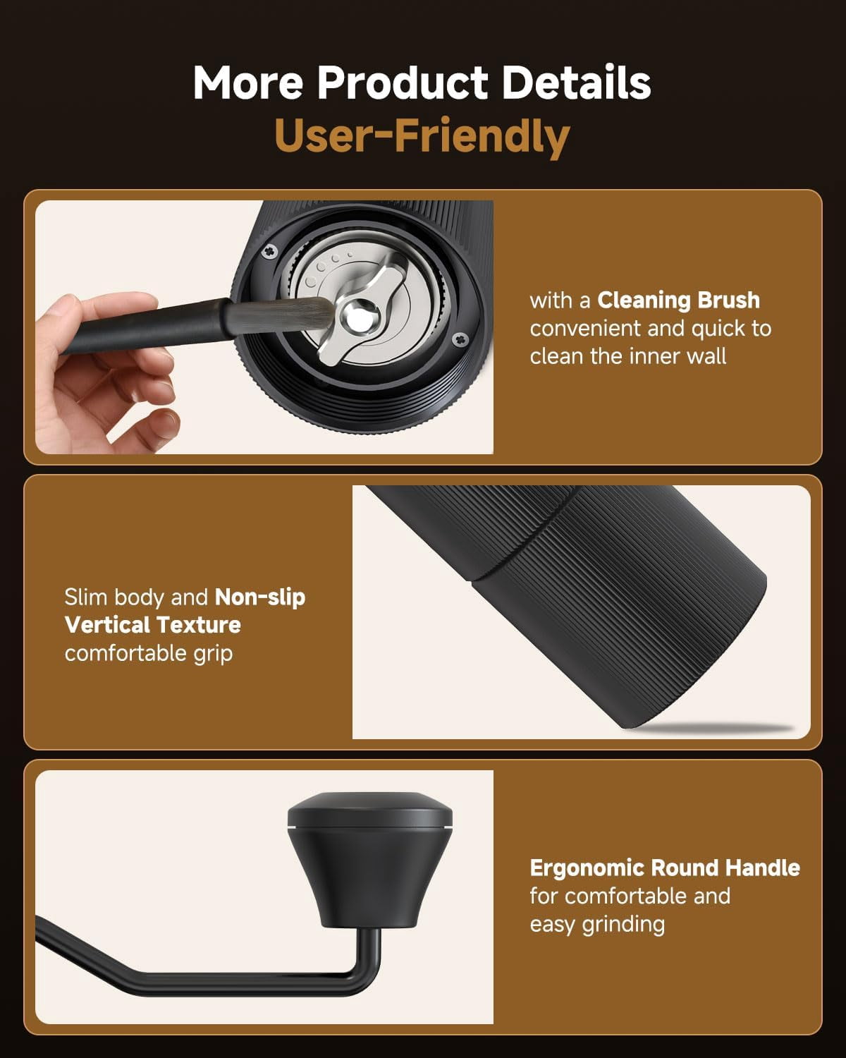 Coffee Grinder, Manual Coffee Grinders, Hand Coffee Bean Grinder Small, Portable CNC Stainless Steel Burr Coffee Grinder with Crank for Espresso, Travel, Camping, Kitchen & Office, Pour Over (Black)