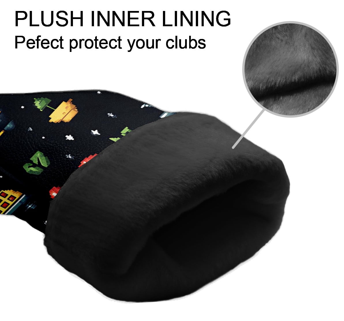 Golf Club Covers, Black Alien Elements Premium PU Leather Driver Hybrid Putter Head Covers with Velvet Lining, Waterproof Golf Gifts for Men Women