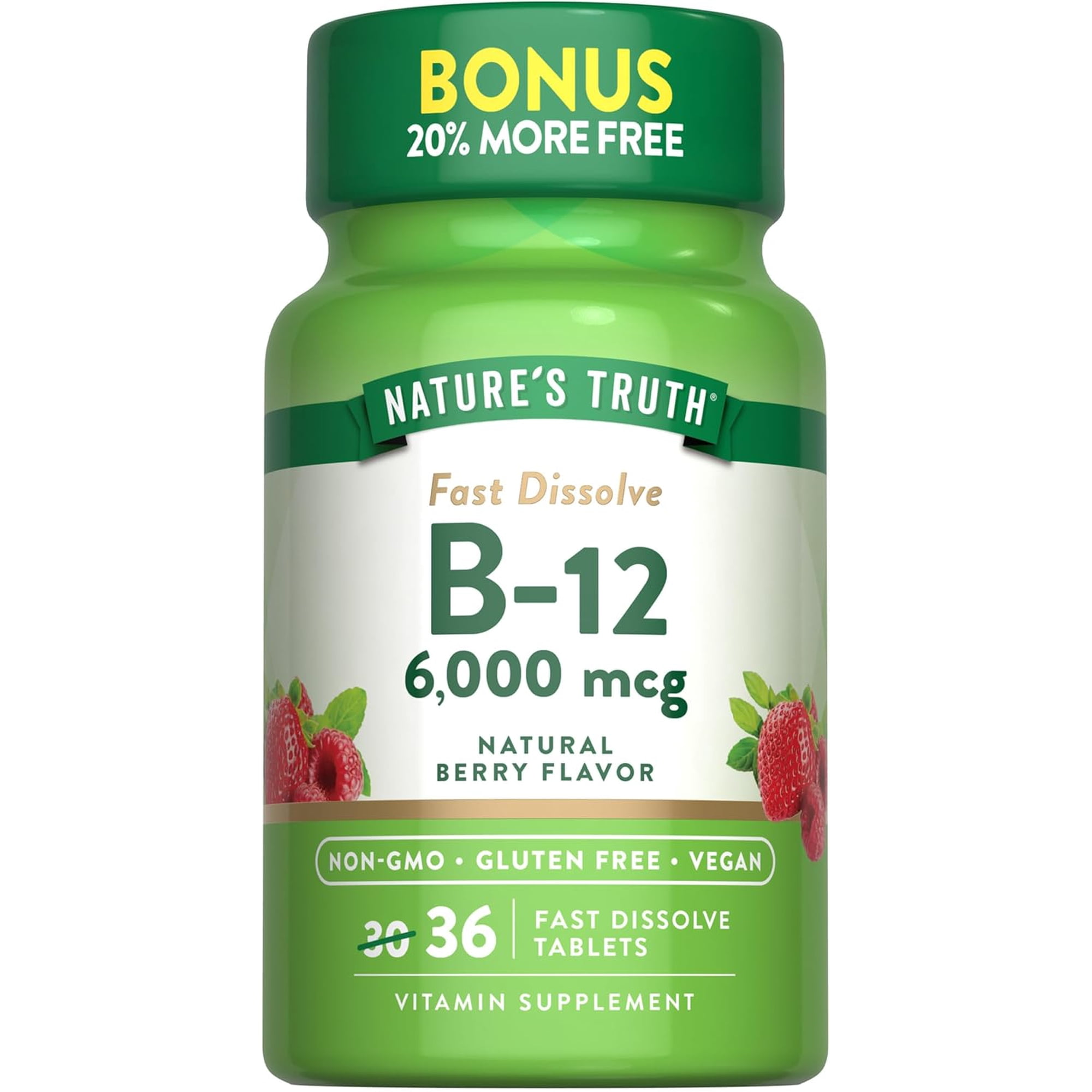 Nature's Truth B12 Vitamin 6000 mcg | 36 Tablets | Fast Dissolve Natural Berry Flavor