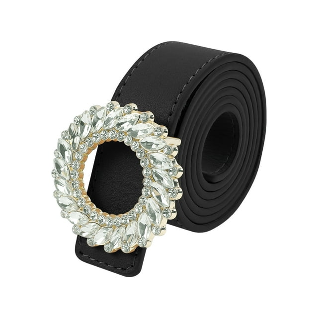 Cinturón de moda para mujeres INSPIRE CHIC de cuero sintético con hebilla de strass para jeans y pantalones 40.6x1.1" Negro