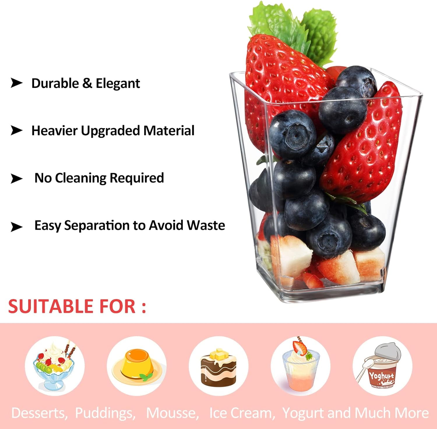 160 Pack 5 Oz Clear Plastic Dessert Cups With Spoons - Square Parfait Cups For Parties & Events
