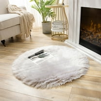 Soft Fluffy Faux Sheepskin Fur Area Rug, Home Decorative Indoor Floor Mat, Round Brown, 3 x 3 Feet