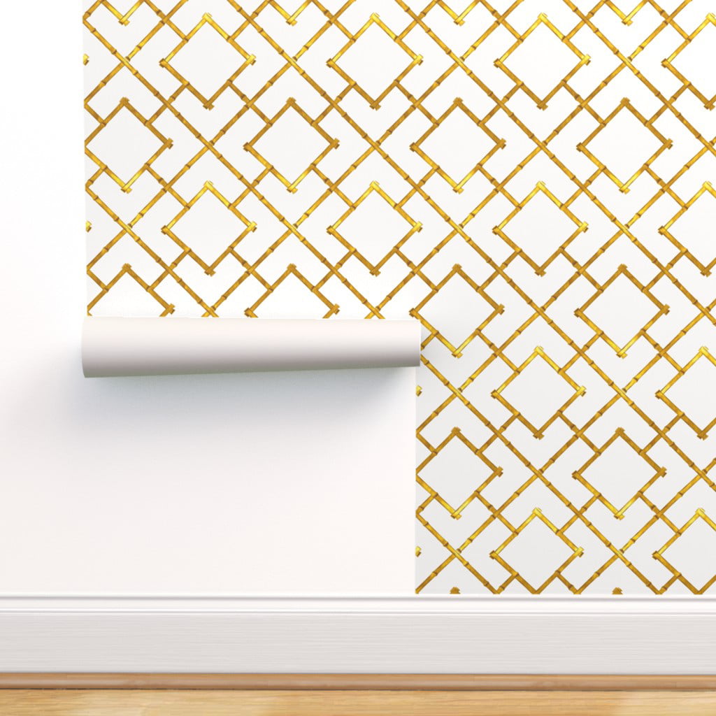 Peel-and-Stick Removable Wallpaper Bamboo Trellis Gold 