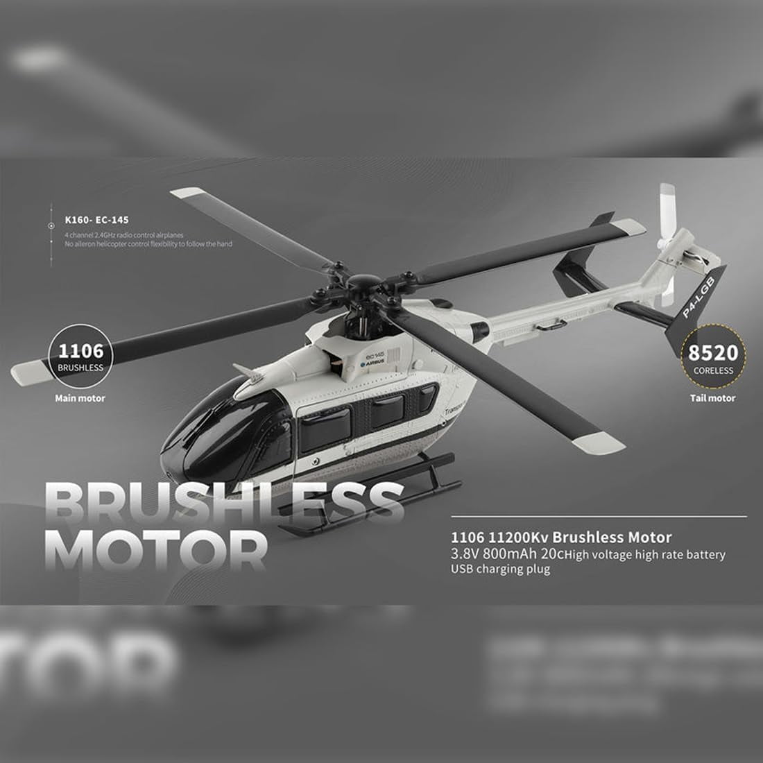 Bruce&Shark RC Helicopter WL K160, 6-Axis Gyro 1:32 Scale EC-145 160-Class 4CH 2.4GHz Flybarless Aircraft with Altitude Hold & One-Key Take Off/Landing & Adjustable Throttle – RTF