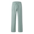 thumbnail image 4 of BODOAO Womens Casual Cotton Linen Pants Lightweight Summer Relax Fit Elastic Waist Plus Size Solid Lounge Long Trousers Solid Color Loose Pockets Elastic Belt Waist Pants Long Trousers Mint Green M, 4 of 6