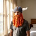 thumbnail image 7 of Helii Knit Hat with Horns and Detachable Beard Viking Style Beanie Hat Handmade Crochet Cap Funny Novelty Winter Hat for Role Play Party Dress Up Stretchy Soft Beanie Hat for Adults, 7 of 7