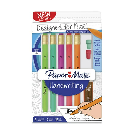Paper Mate Handwriting Triangular Mechanical Pencil Set with Lead & Eraser Refills, 1.3mm, Fun Barrel Colors, 8