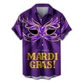thumbnail image 2 of SDNall Mardi Gras Carnival Shirts for Men Hawaiian Shirt Carnival Printed Shirt Loose Shirt Short Sleeved Round Neck Mens Casual Button Down Shirts (Purple,Sizes:S-5XL), 2 of 9