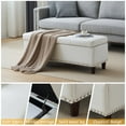 thumbnail image 5 of 43 Inches PU Storage Ottoman, Ottoman with Storage, With Storage Copper Nails Bedside Stool Footstool, for Living Room, Bedroom, Entryway, Off-White, 5 of 6