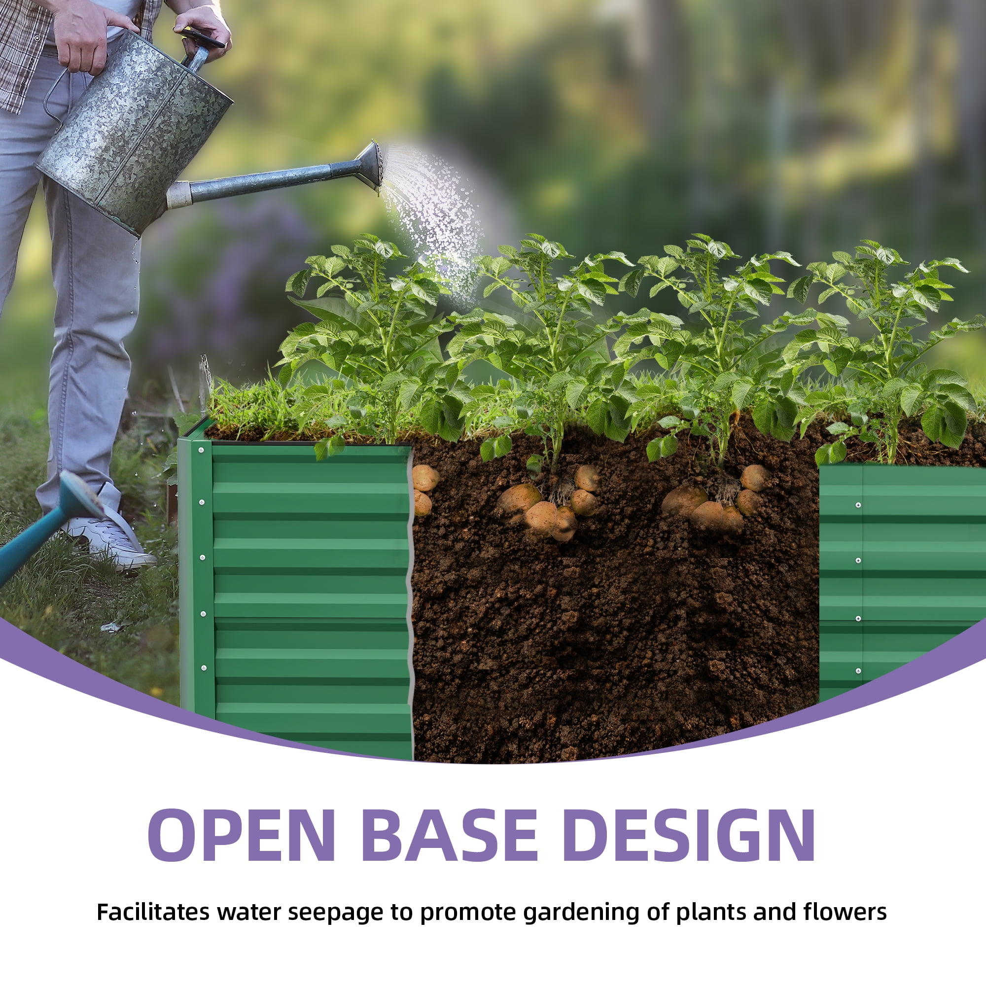 Dextrus 8x4x2Ft Large Raised Garden Bed Kit, Galvanized Metal Planters w/ Accessories & Gloves, 2Pcs, Green