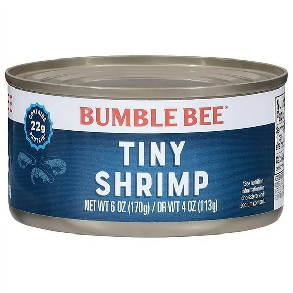 (1 pack) Bumble Bee Tiny Canned Shrimp, 6 oz Can - Shrimp in Water, Cooked, Peeled, Deveined - 22g Protein per Serving - Gluten Free