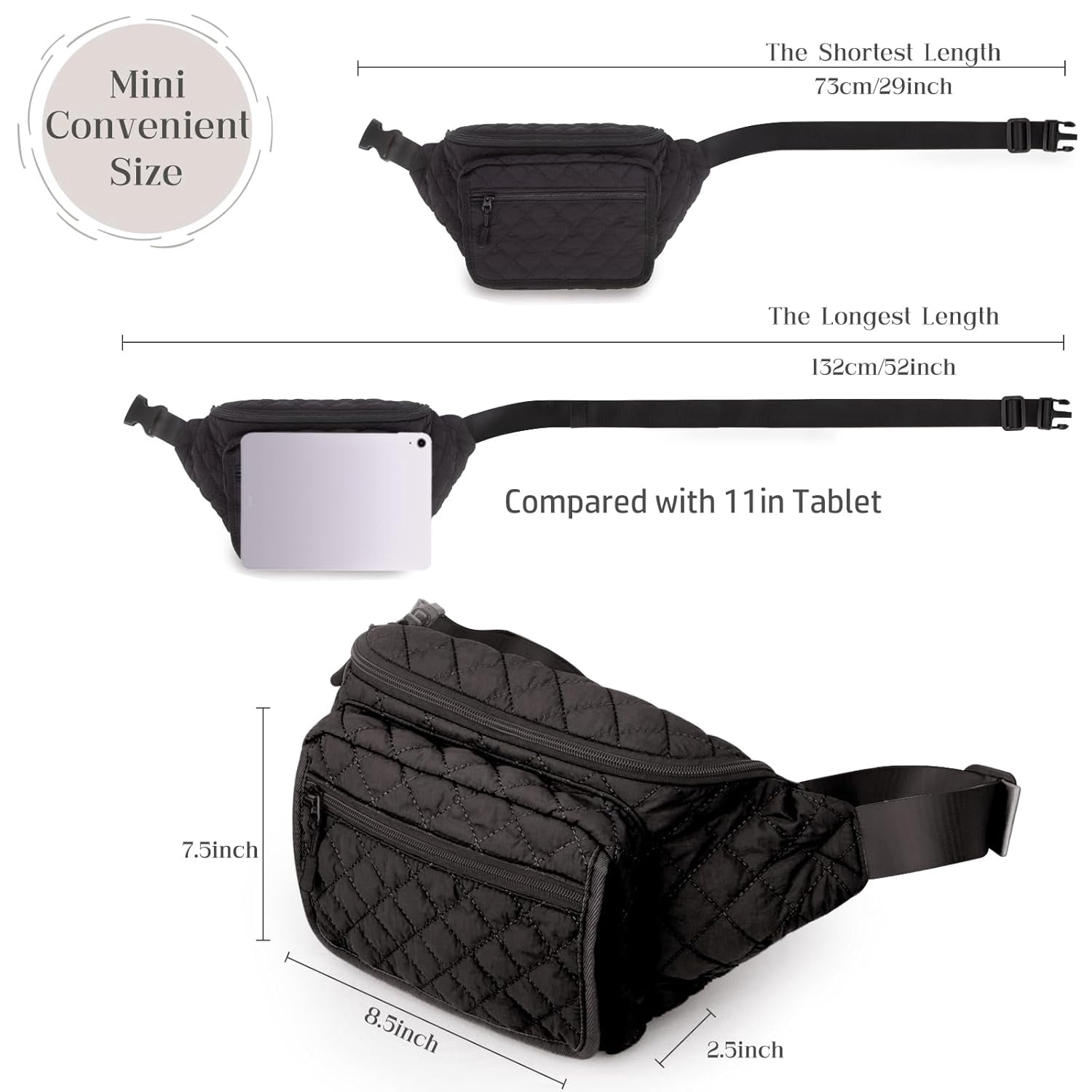Small Diaper Bag with Portable Changing Pad, body Diaper Bag Pack with Wipes Pocket for Mom and Dad, Mini Diaper Bag Fanny Pack for Baby Travel, Black