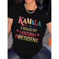 thumbnail image 2 of Camiseta informal con estampado de la letra presidencial de Kamala para mujer: cuello redondo, manga corta, algodón transpirable, lavable a máquina, top deportivo de ocio., 2 of 6