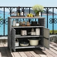 thumbnail image 2 of Gymax Patio Rattan Storage Cabinet w/ Acacia Wood Countertop Open Shelf 2 Door Cabinet, 2 of 10