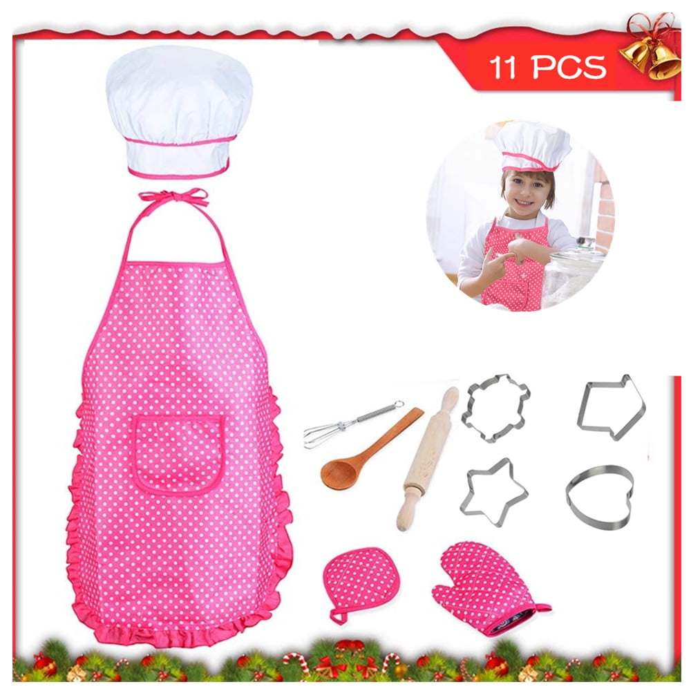 11PCS Chef Set Kids Cooking Play Set with Apron for Child Baking Tool Toddler 