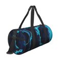 thumbnail image 3 of Xecao Blue Marble And Gold print Round Travel Duffel Bag is a foldable gym bag with an inner pocket, perfect for travel sports, 3 of 8