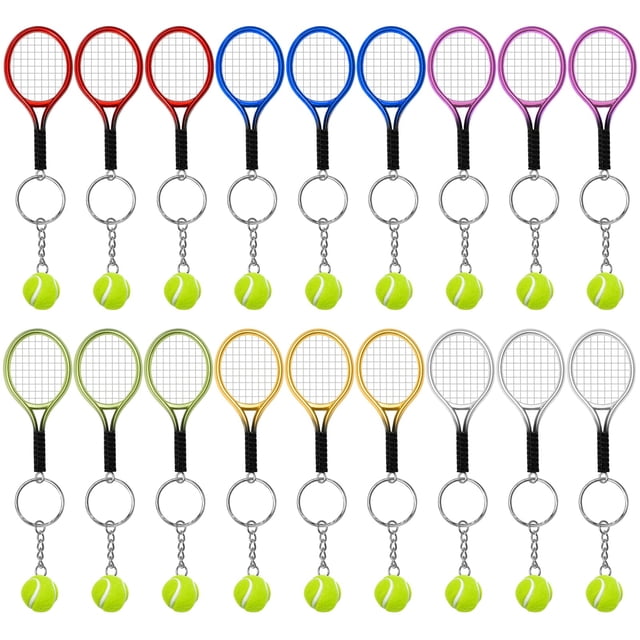 Auhoky 18 Piezas Mini Llavero De Raqueta De Tenis Llavero Aleación De Moda Pelota De Tenis Anillo Dividido Estilo Deportivo Llavero Dividido Para El Equipo De Amantes Del Deporte - Exquisito Y Ligero