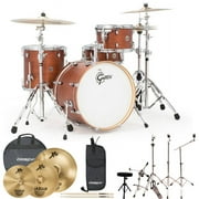 Gretsch Drums Jazz Catalina Club 4 Piece Drum Shell Pro Pack with Sabian Performer Cymbal Set, ChromaCast Hardware and ChromaCast Accessories, Satin Walnut Glaze (Box 1 of 3)