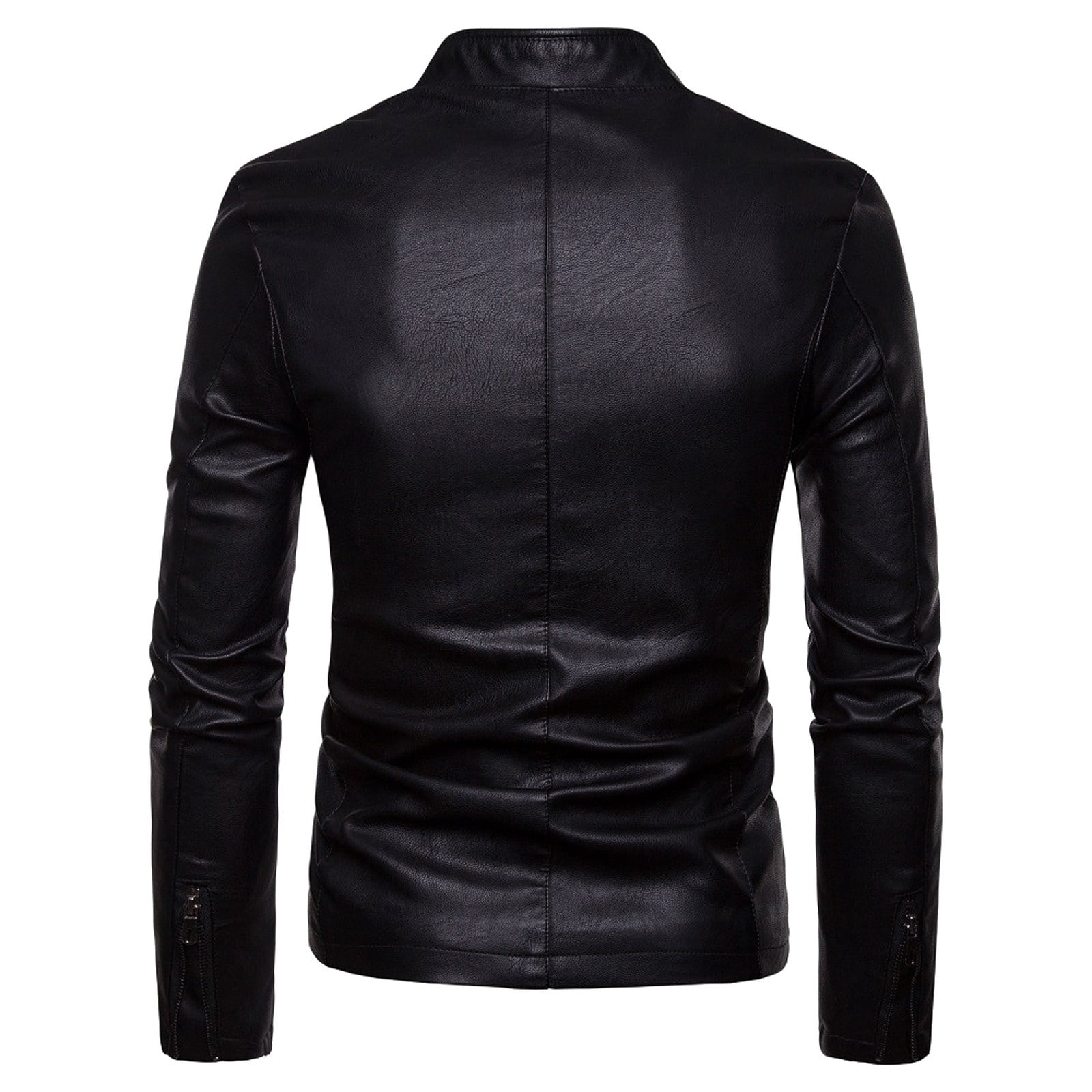 Odeerbi Faux Leather Outwear Jackets for Men Trendy Leather Plus Fleece Jacket Motorcycle Jacket Warm Leather Jacket Black